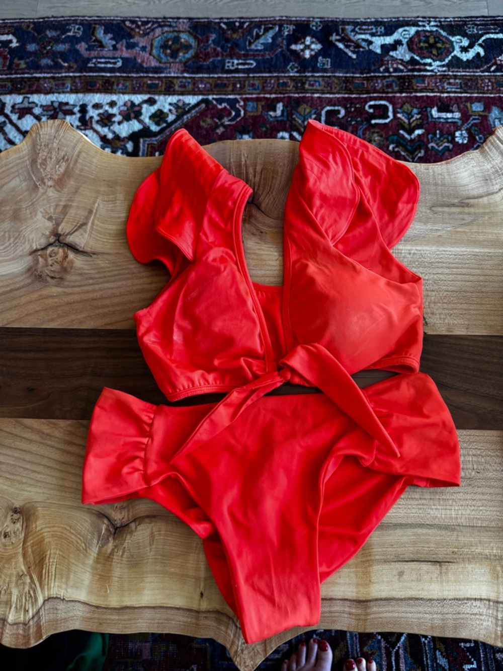 Red Tie-Front Flutter Sleeve One-Piece Swimsuit